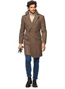 Мужское однобортное пальто коричневого цвета